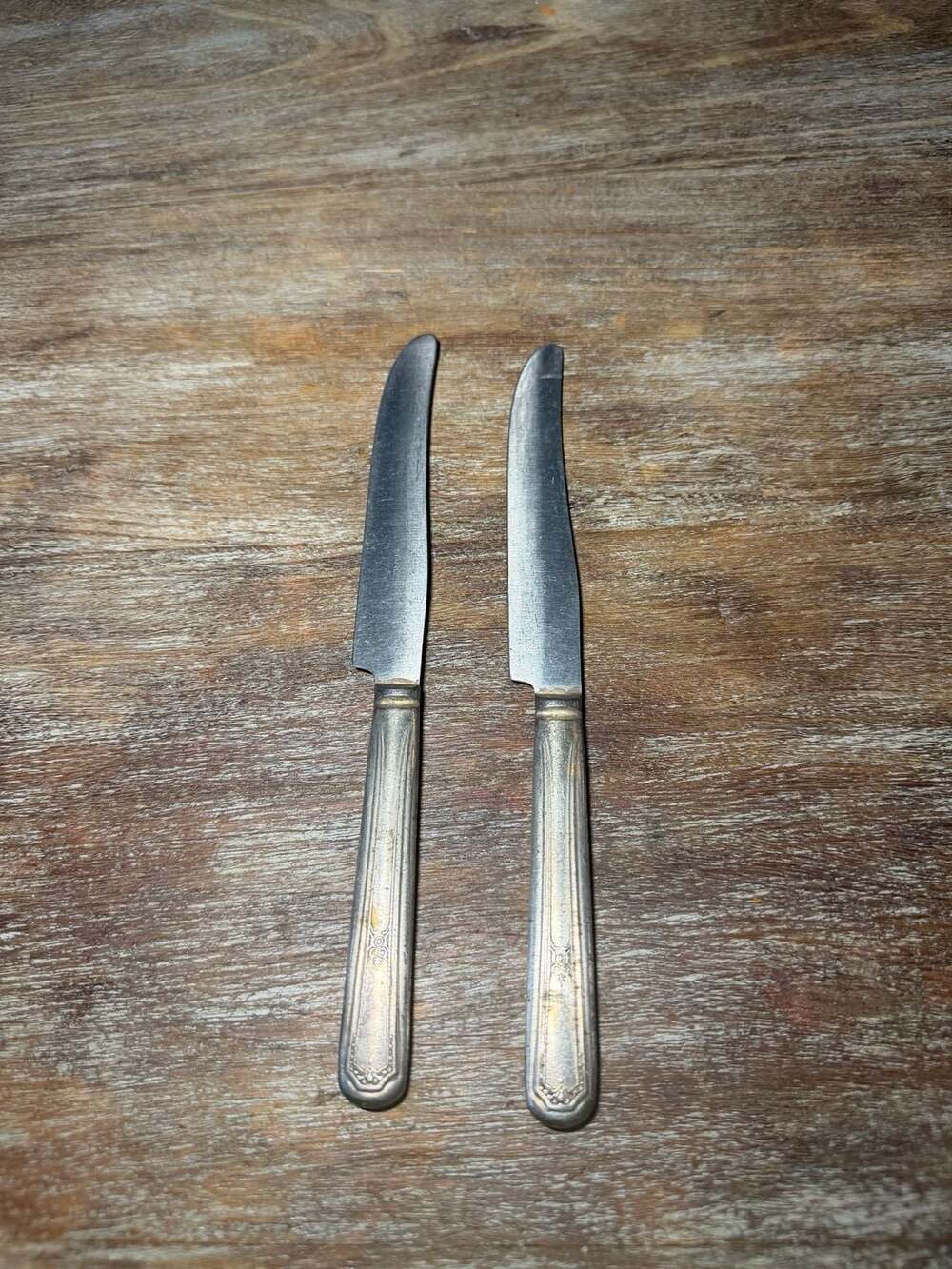 Vintage Silverplate Handle Dinner Knives with Stainless Steel Blades